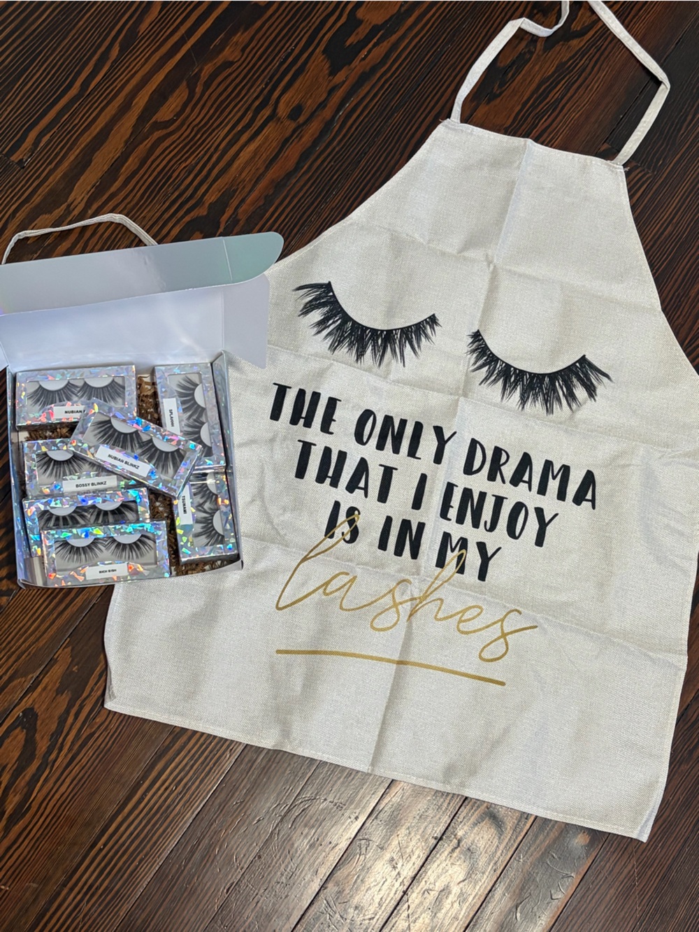 Canvas Makeup Apron with Black Eyelash Print - 7 assorted lash bundle